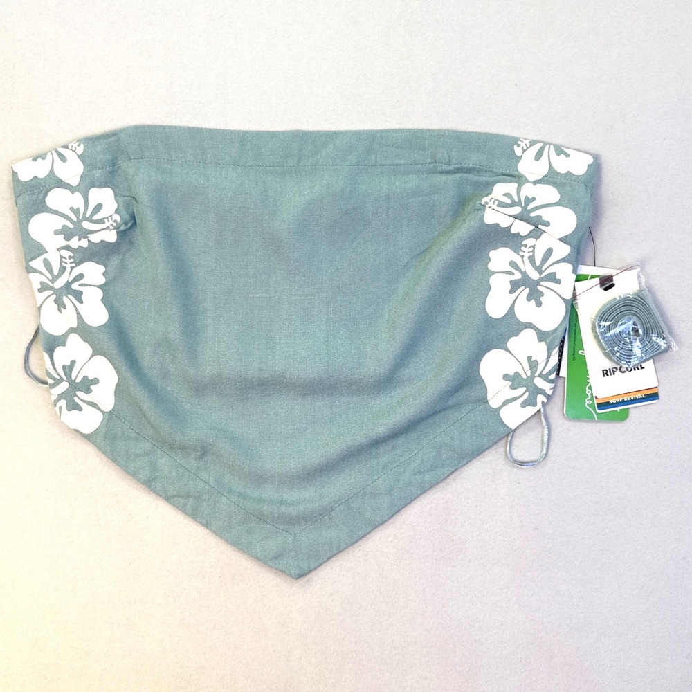 NWT-Rip Curl Surf Revival Hibiscus Bandana Tube Top Blue Green Smocked Small